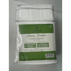 LEBRA HOME Luxury‎ Bamboo 6 Piece King Size Sheet Set Deep Pocket Wrinkle Free